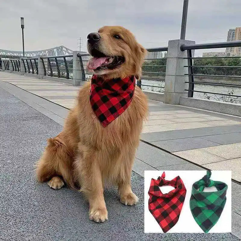 Red Black Plaid Pet Bandana - Dog & Cat Kerchief
